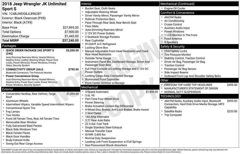 2018 Jeep Wrangler JK Unlimited Sport