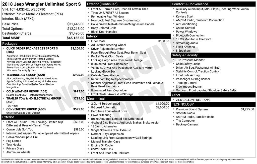 2018 Jeep Wrangler Unlimited Sport S