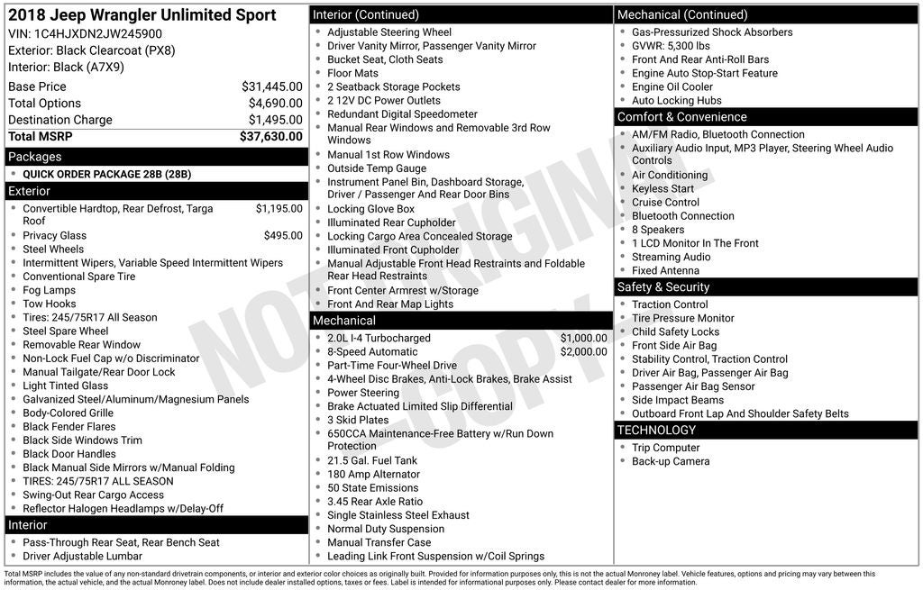 2018 Jeep Wrangler Unlimited Sport