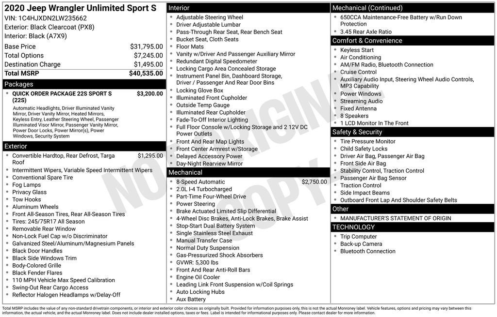 2020 Jeep Wrangler Unlimited Sport S