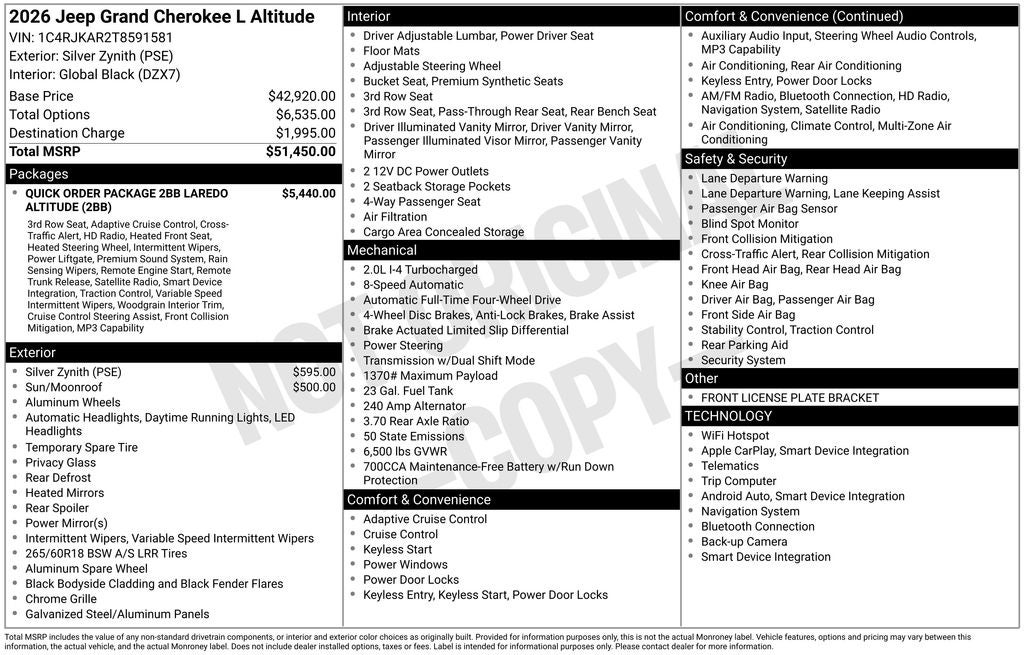 2026 Jeep Grand Cherokee L Laredo Altitude