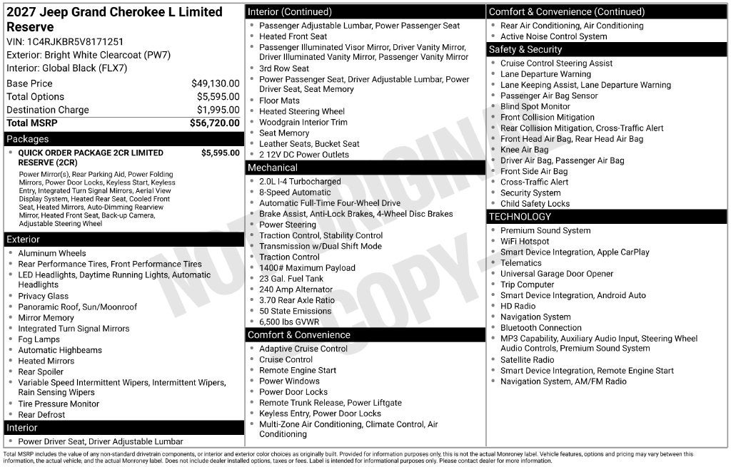 2027 Jeep Grand Cherokee L Limited Reserve