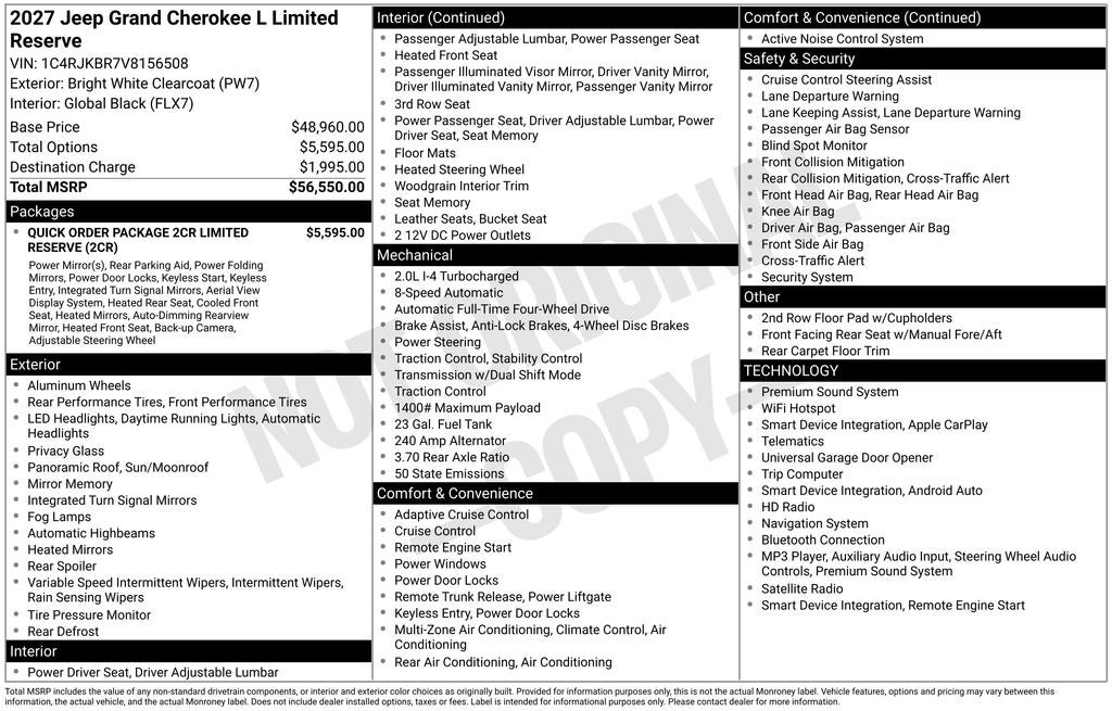 2027 Jeep Grand Cherokee L Limited Reserve