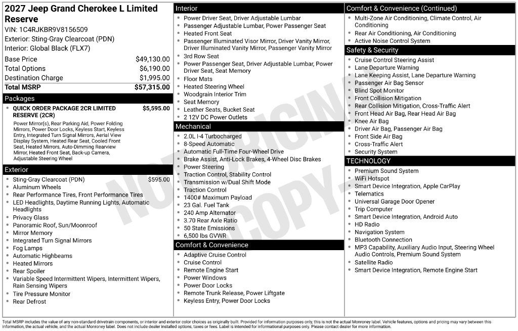 2027 Jeep Grand Cherokee L Limited Reserve