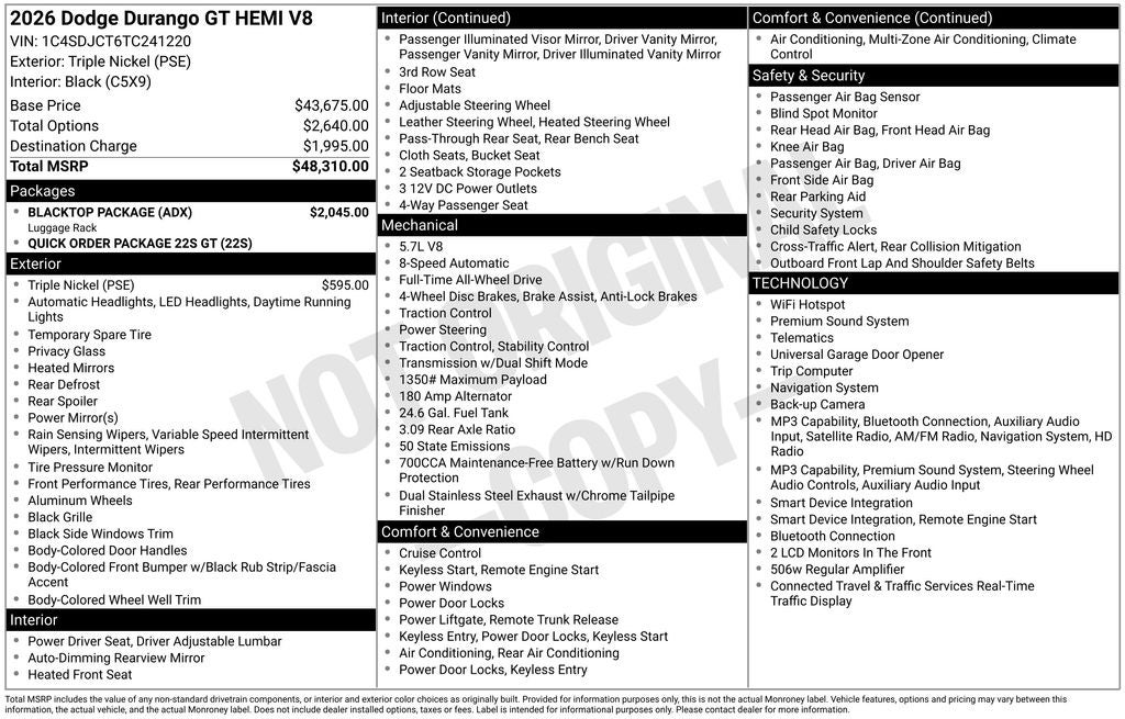2026 Dodge Durango GT HEMI V8