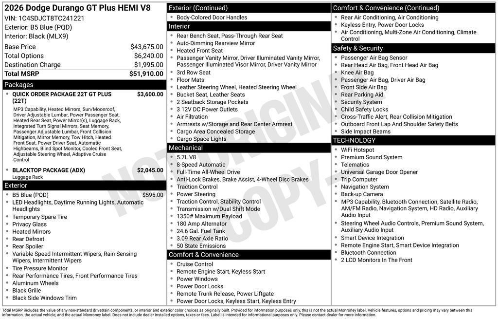 2026 Dodge Durango GT Plus HEMI V8
