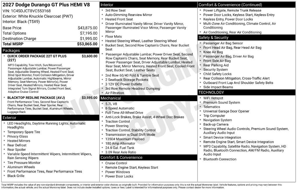 2027 Dodge Durango GT Plus HEMI
