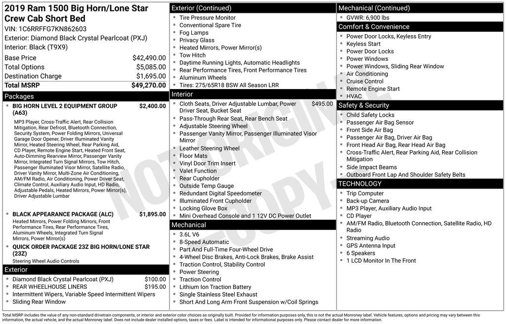2019 RAM 1500 Big Horn/Lone Star