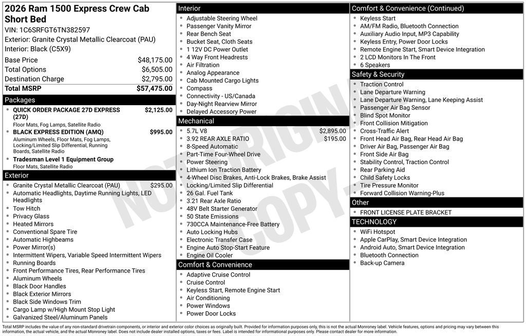 2026 RAM Ram 1500 RAM 1500 EXPRESS CREW CAB 4X4 5'7' BOX