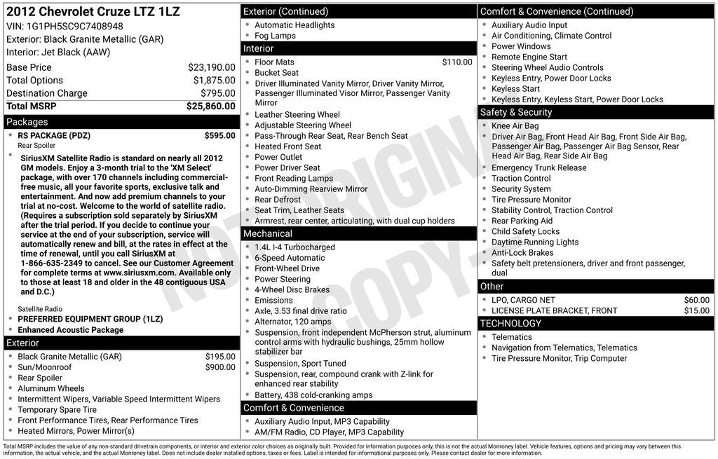 2012 Chevrolet Cruze LTZ
