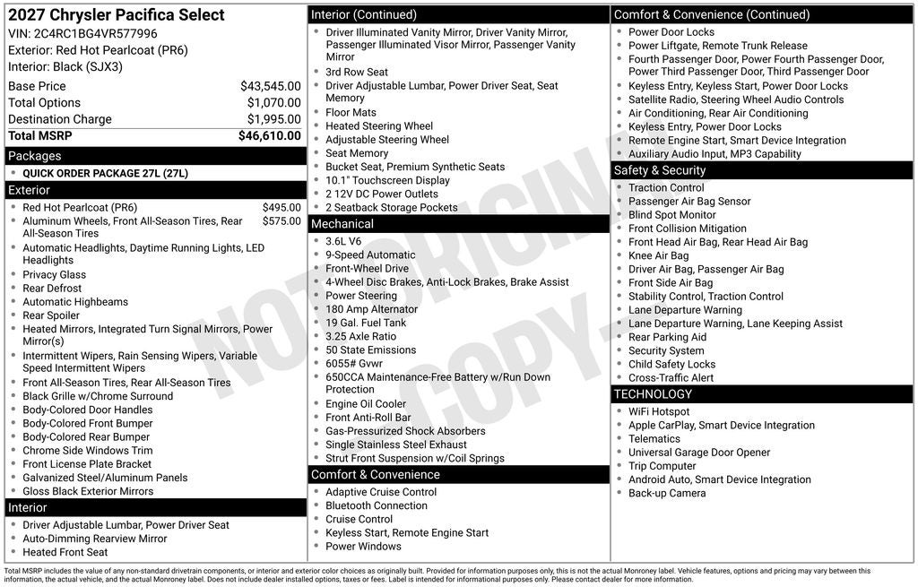 2027 Chrysler Pacifica Select