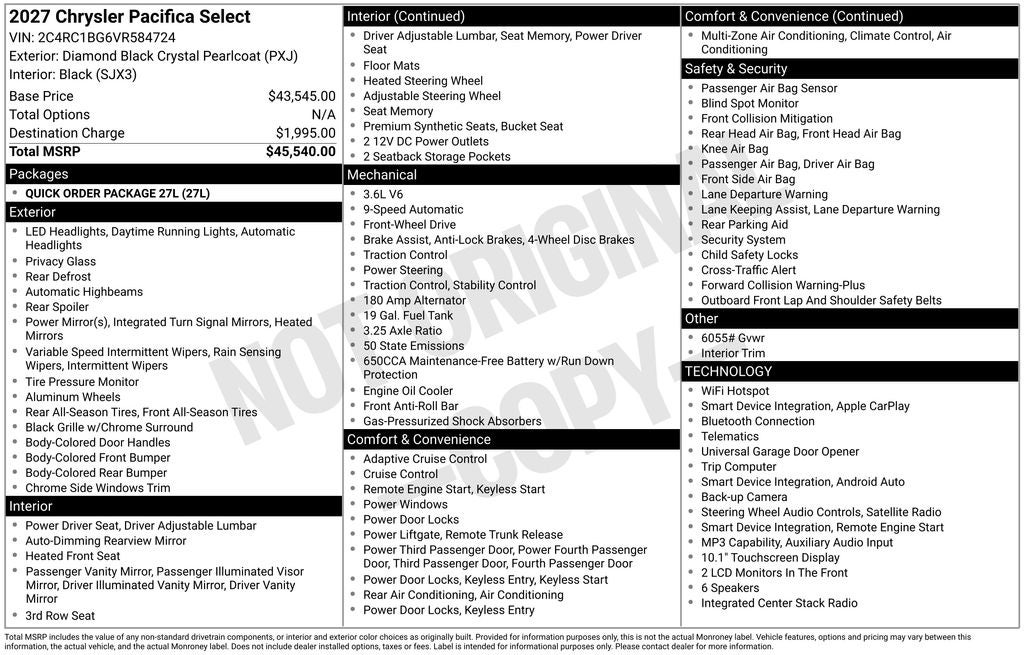 2027 Chrysler Pacifica Select