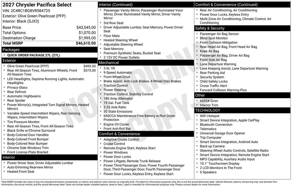 2027 Chrysler Pacifica Select