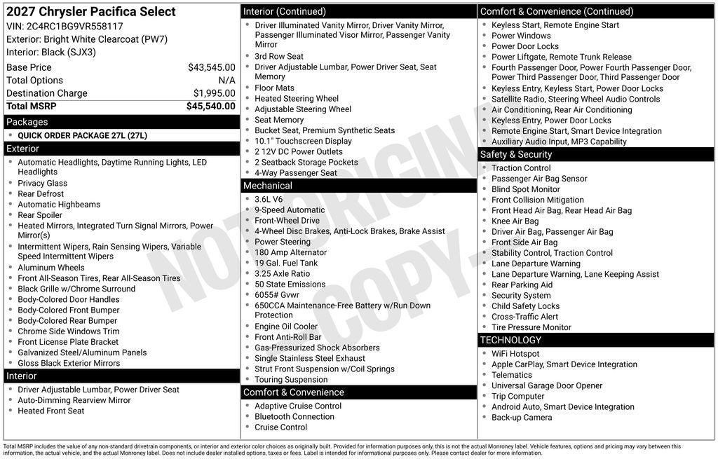 2027 Chrysler Pacifica Select
