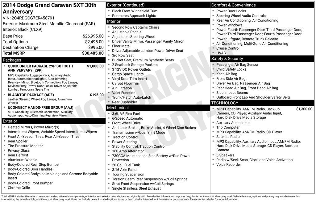 2014 Dodge Grand Caravan SXT 30th Anniversary