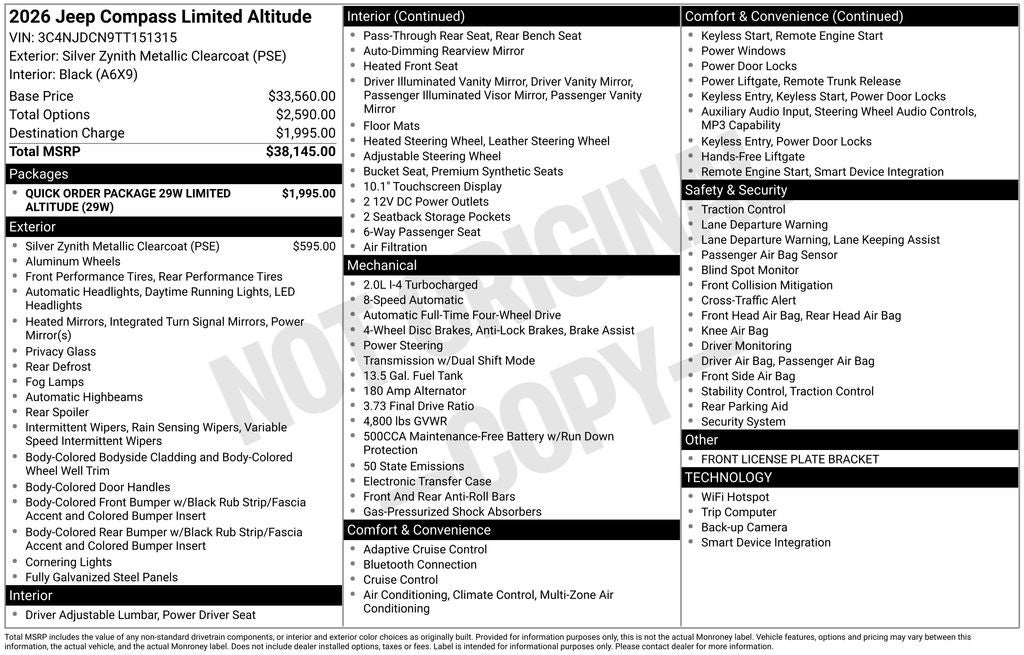2026 Jeep Compass COMPASS LIMITED ALTITUDE 4X4