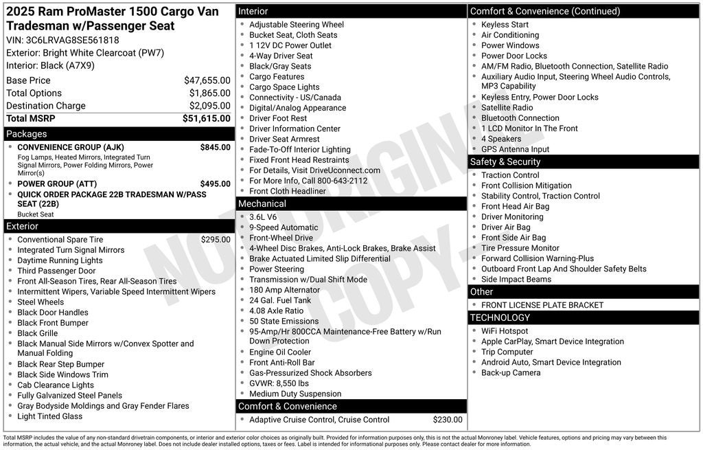 2025 RAM ProMaster 1500 Low Roof