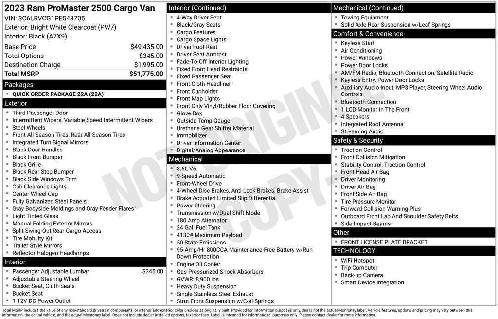 2023 RAM ProMaster Cargo Van 2500 High Roof 136" WB