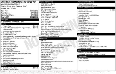 2021 RAM ProMaster Cargo Van High Roof 159 WB