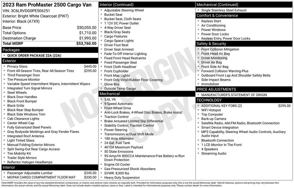 2023 RAM ProMaster Cargo Van 2500 High Roof 159" WB