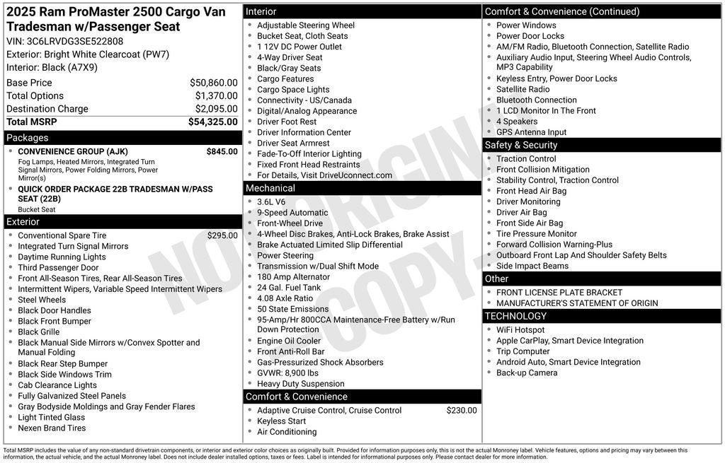 2025 RAM ProMaster Cargo Van Tradesman