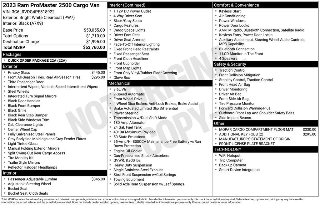 2023 RAM ProMaster Cargo Van 2500 High Roof 159" WB