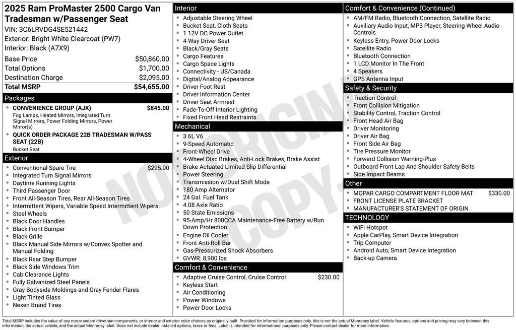 2025 RAM ProMaster Cargo Van High Roof 159 WB
