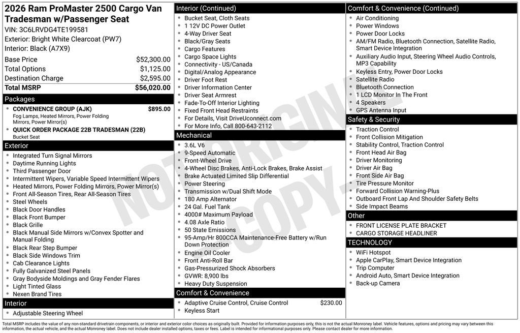 2026 RAM ProMaster 2500 Tradesman