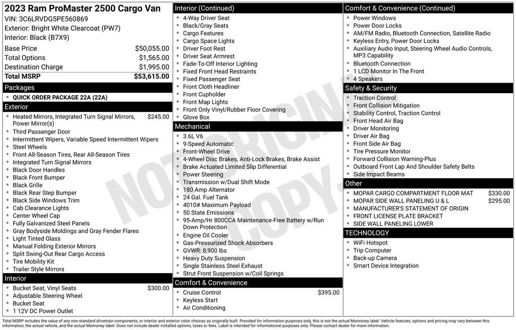 2023 RAM ProMaster Cargo Van High Roof 159 WB