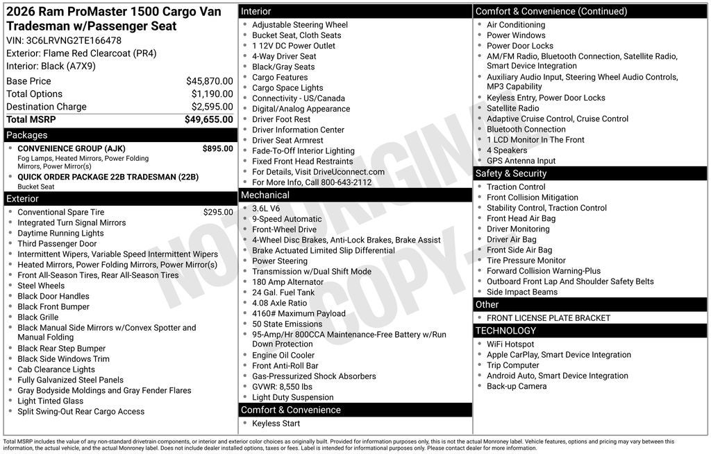 2026 RAM ProMaster 1500 Low Roof