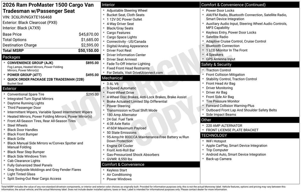 2026 RAM ProMaster 1500 Low Roof