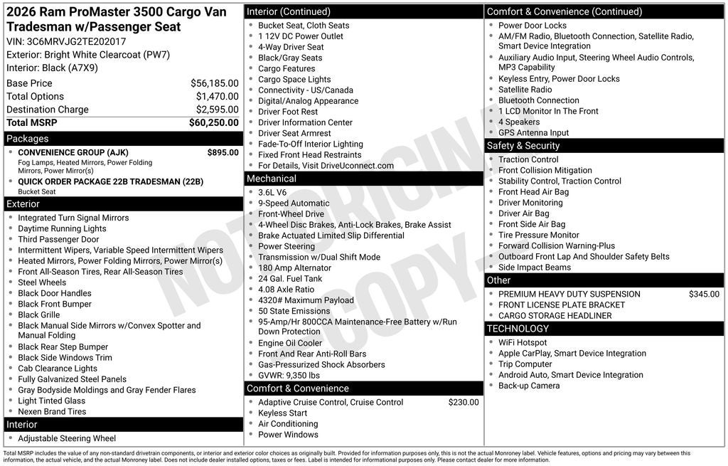 2026 RAM ProMaster 3500 Tradesman
