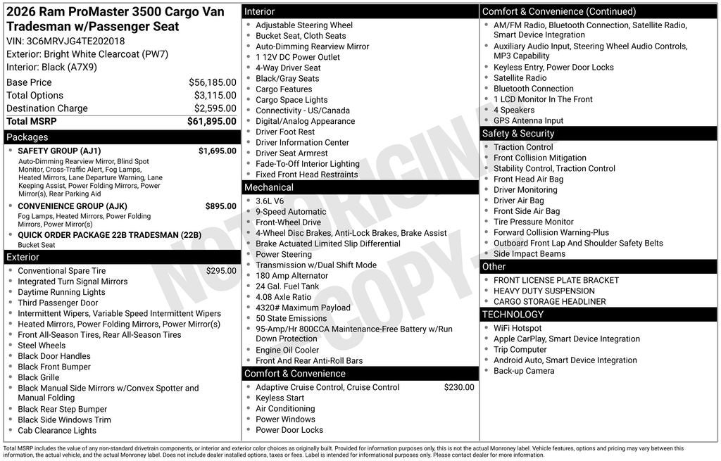 2026 RAM ProMaster 3500 Tradesman