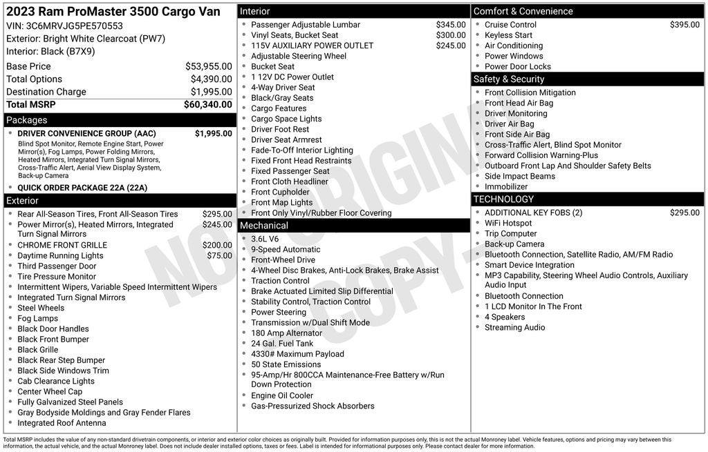 2023 RAM ProMaster 3500 3500 High Roof 159" WB EXT