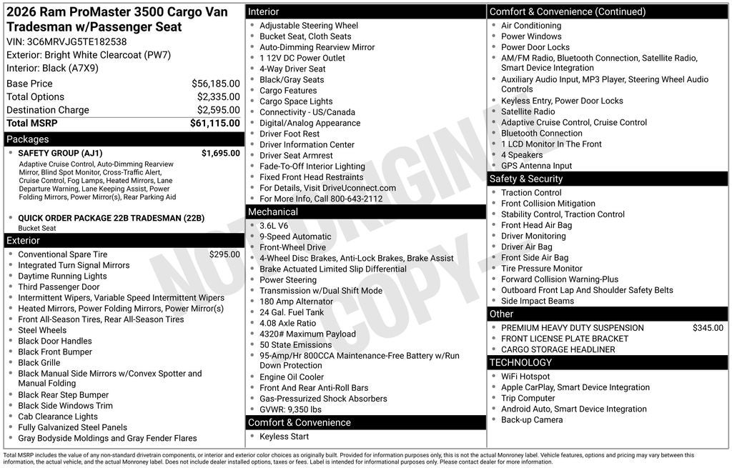2026 RAM ProMaster Cargo Van High Roof