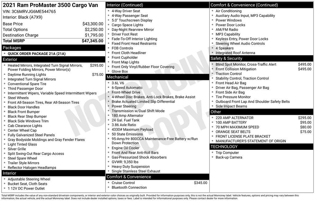 2021 RAM ProMaster Cargo Van High Roof 159 WB