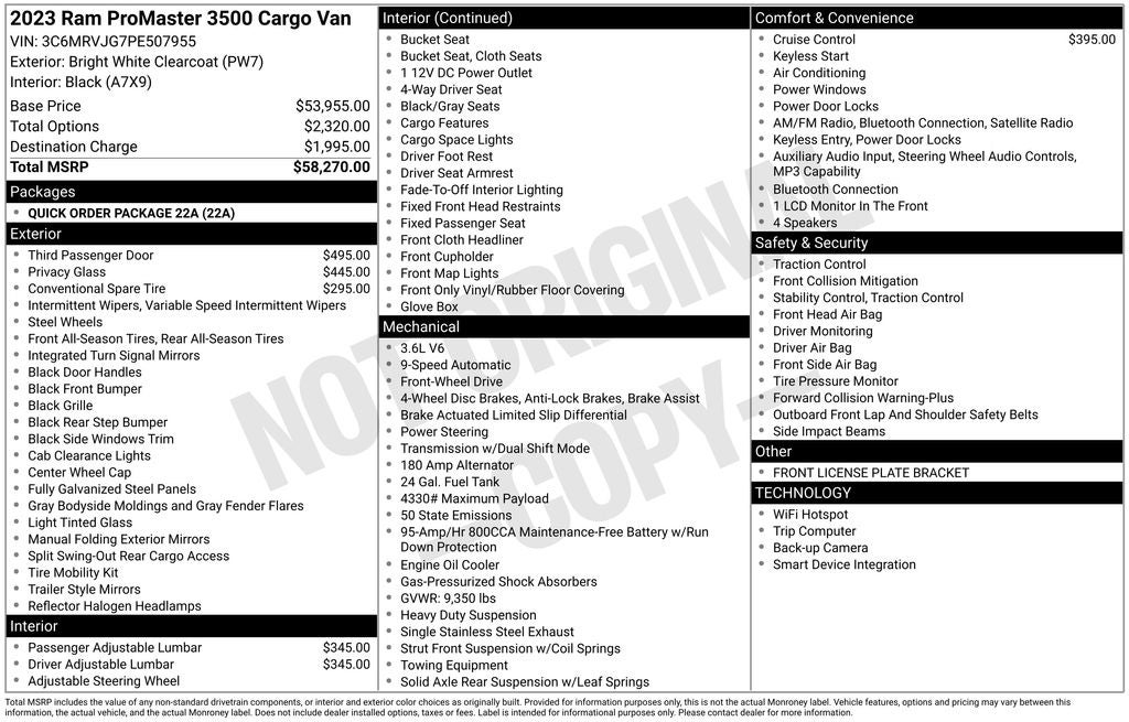 2023 RAM ProMaster Cargo Van 3500 High Roof 159" WB EXT