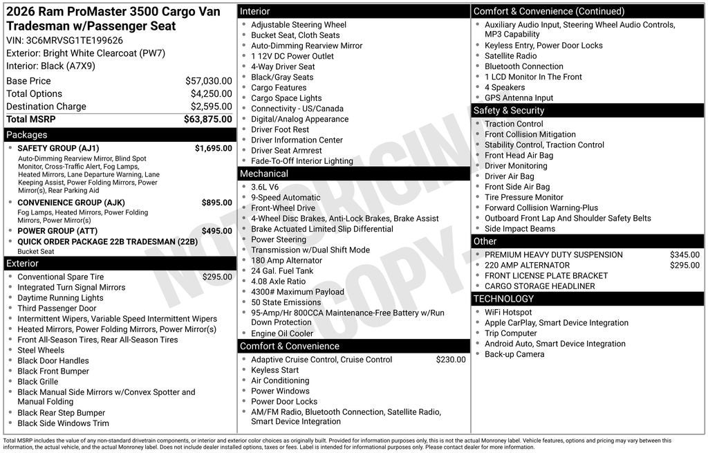 2026 RAM ProMaster 3500 Tradesman