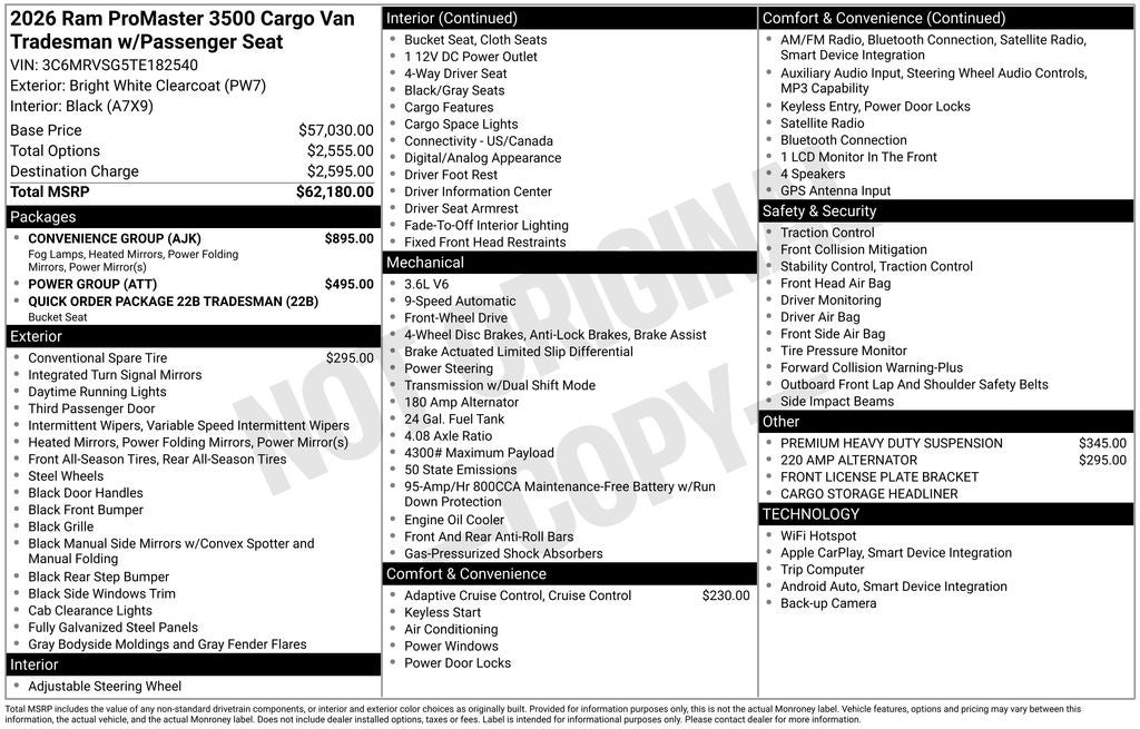 2026 RAM ProMaster Cargo Van Tradesman