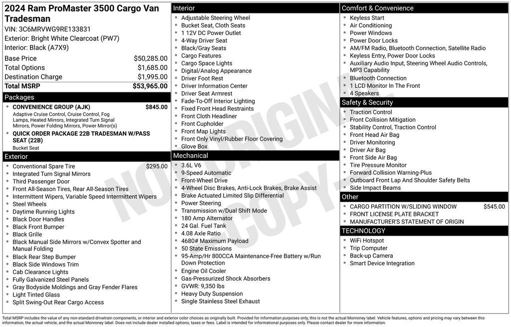 2024 RAM ProMaster Cargo Van Base 136 WB