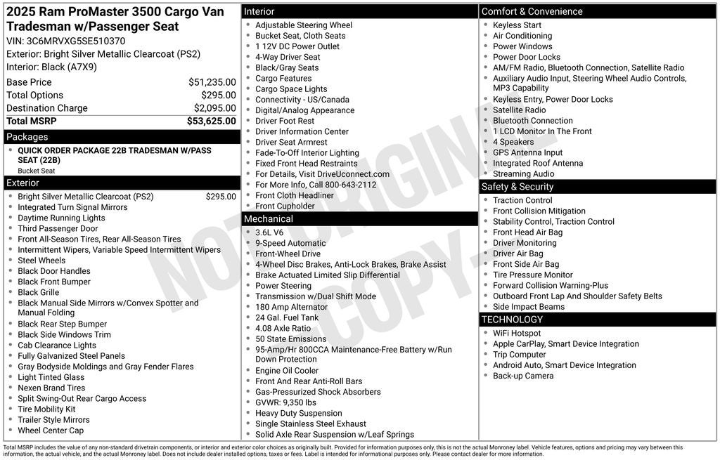 2025 RAM ProMaster Cargo Van High Roof 136 WB