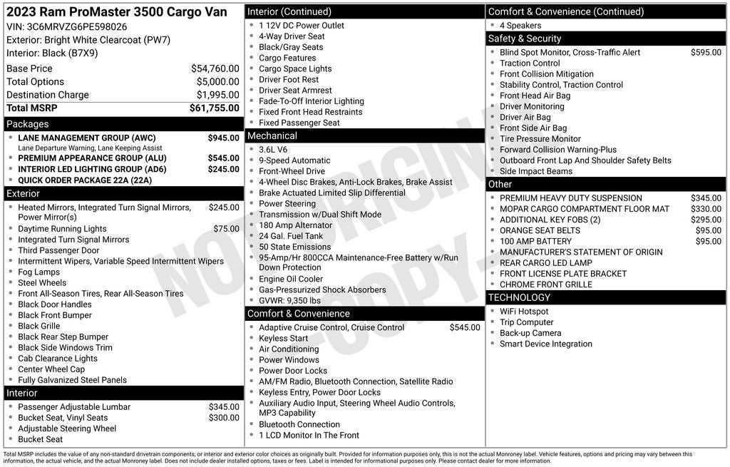 2023 RAM ProMaster 3500 3500 Super High Roof Ext 159" WB