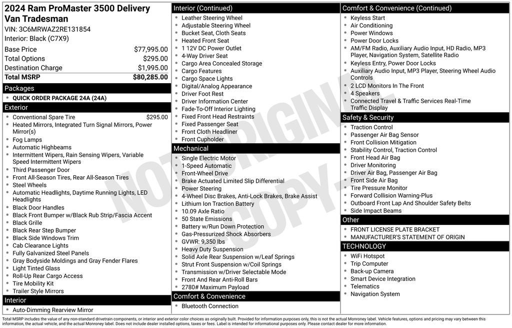 2024 RAM ProMaster 3500 EV Super High Roof 159 WB