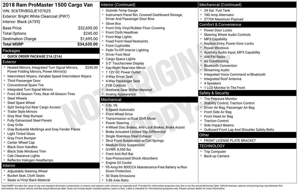 2018 RAM ProMaster 1500 Base 136 WB