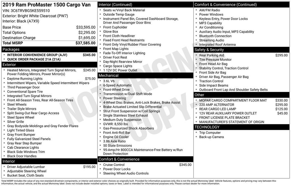 2019 RAM ProMaster 1500 Base