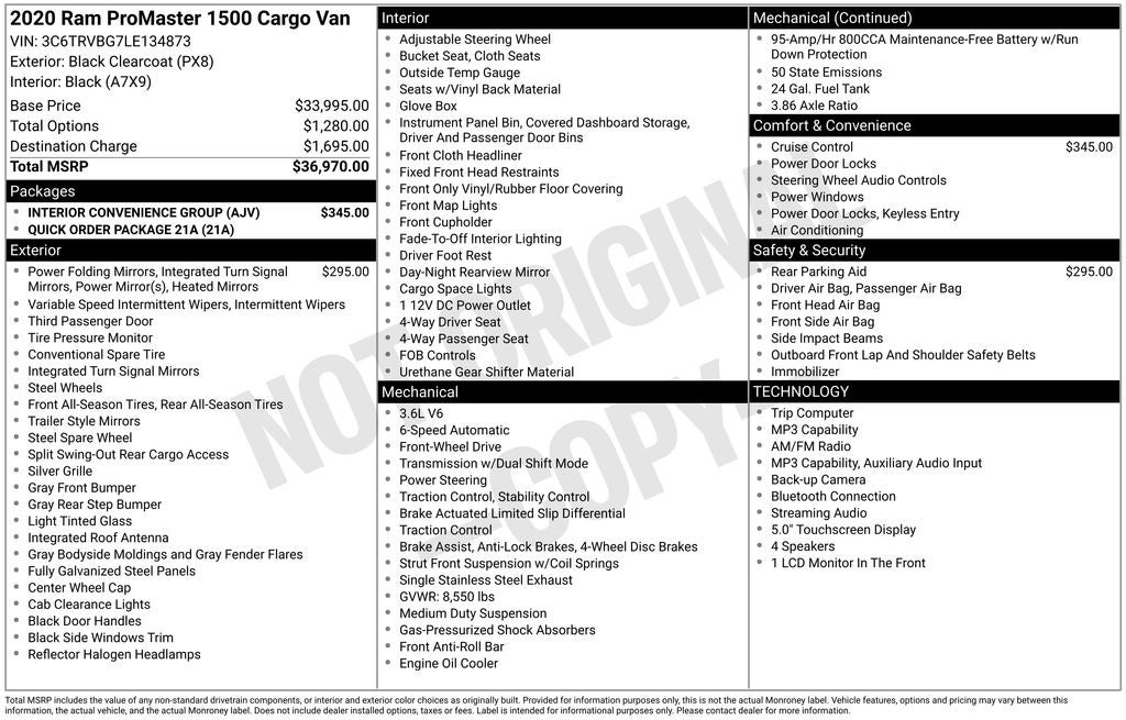 2020 RAM ProMaster Cargo Van Base