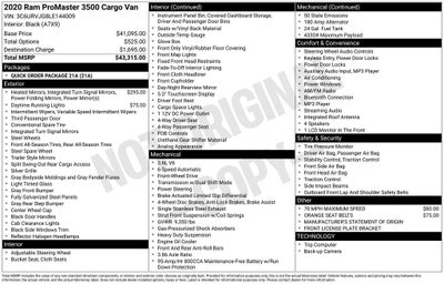 2020 RAM ProMaster Cargo Van High Roof 159 WB
