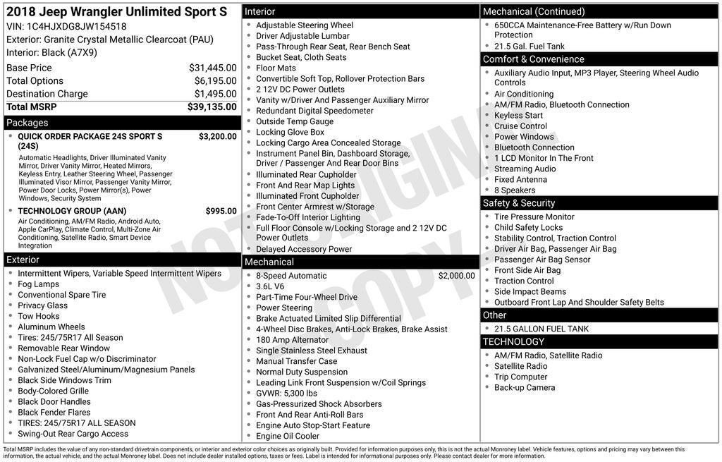2018 Jeep Wrangler Unlimited Sport S