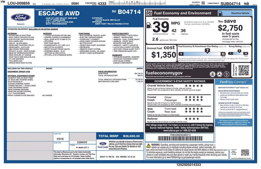 2025 Ford Escape Hybrid ST-Line Select