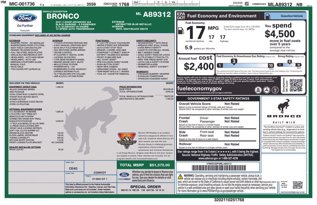 2021 Ford Bronco Black Diamond